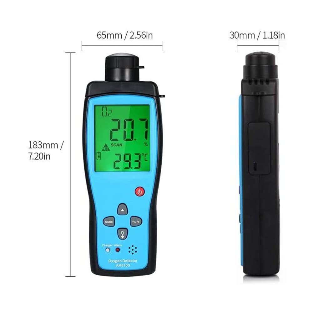 AR8100 Rechargeable LCD O2 Gas Meter with Thermometer - Portable Digital Oxygen Monitor for Home & Industrial Use, Accurate Measurement Device for Gas Detection