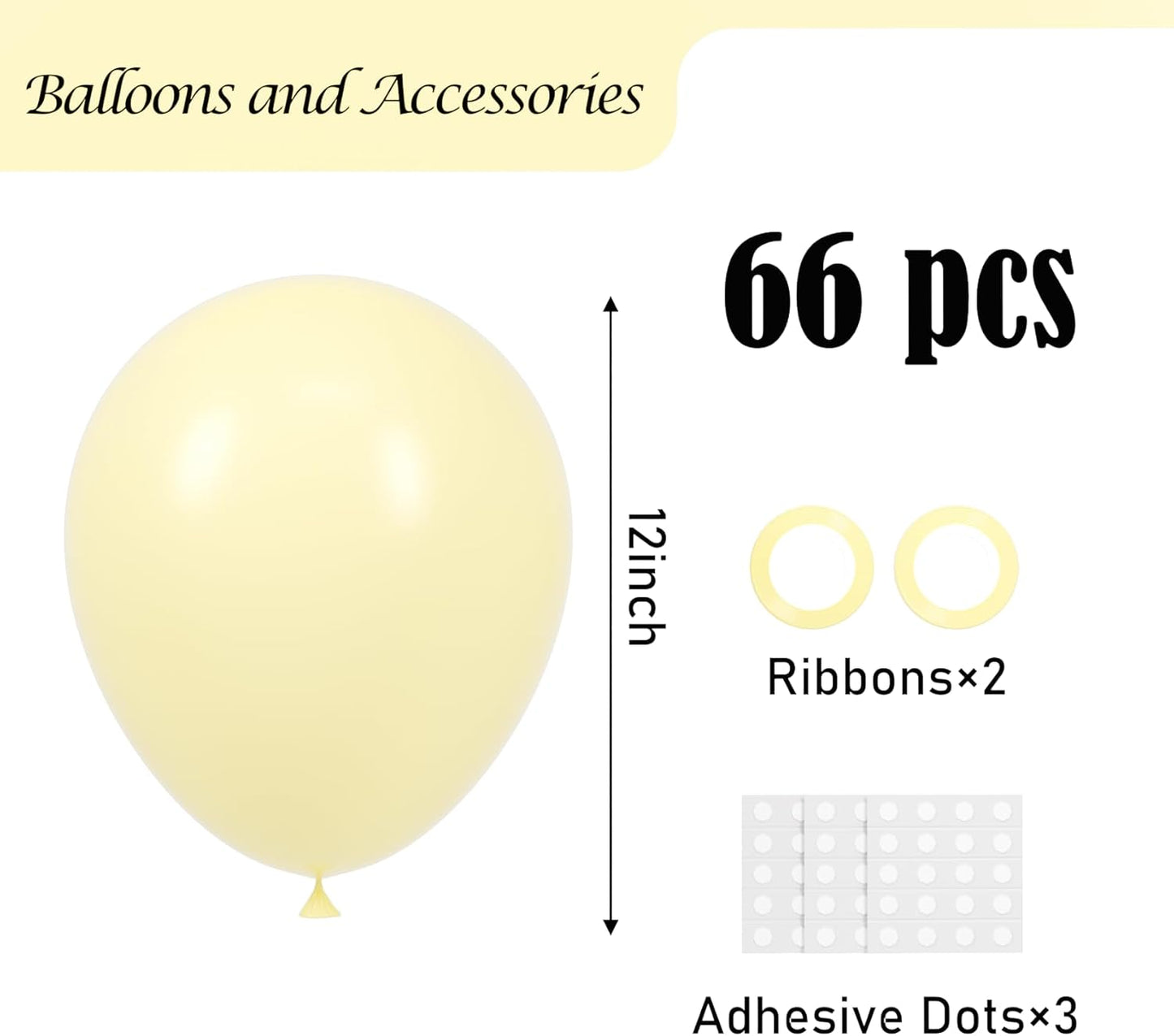 Voircoloria Pastel Yellow Balloons - 66 Pack of 12-Inch Light Yellow Latex for Parties & Celebrations