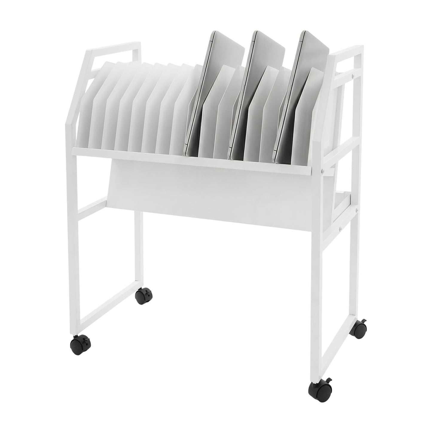 16-Device Mobile Charging Station, Tablet & Laptop Charging Cart, Chargings Cart with Removable Dividers, Portable Chargings Stand, for Classrooms, Libraries, Offices (White)