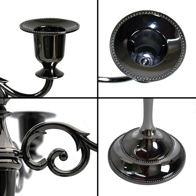 Skiennix Black Candelabra Candle Holders - 10.6 Inch Tall for Pillar & Taper Candles | Easy Assembly Halloween Decor