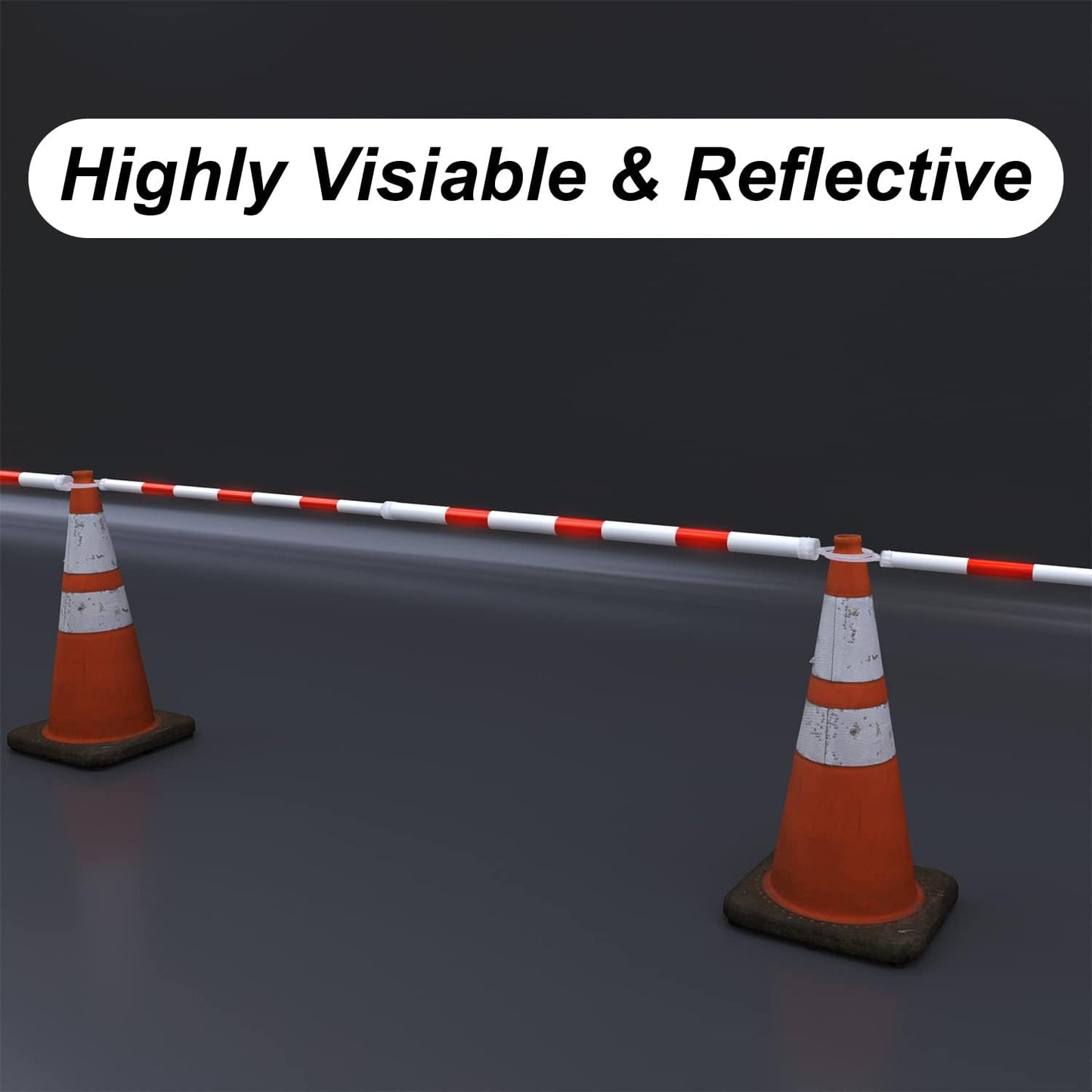 AIWFL 12 Pack Retractable Traffic Cone Bar from 3.93ft to 7.21ft, Expandable Traffic Cone Bar for Parking Lots Reflective Safety Cone Barrier Bar for Road Construction White/Red