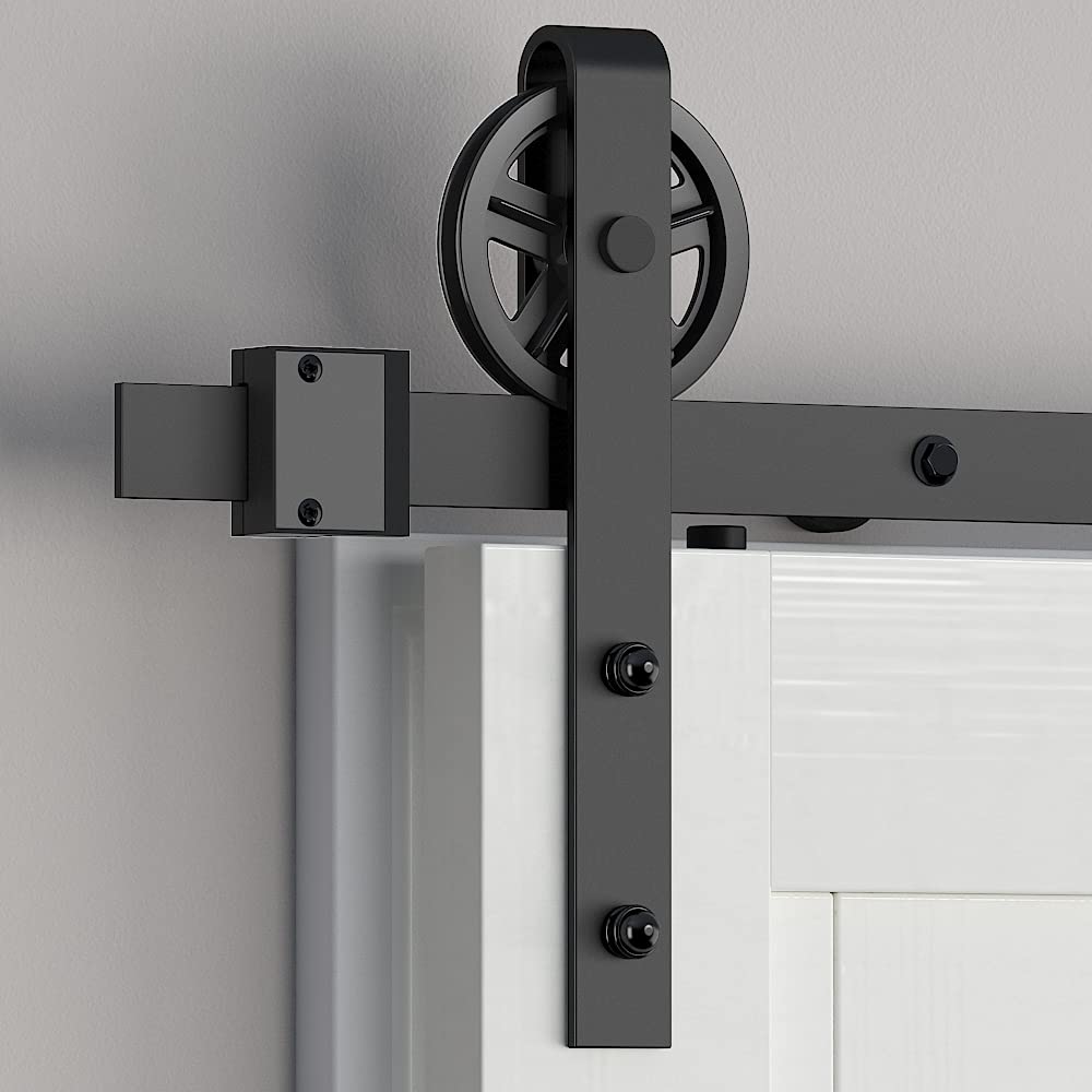 skysen Sliding Barn Door Hardware Roller Set Black (Spoke Wheel Hanger Set)