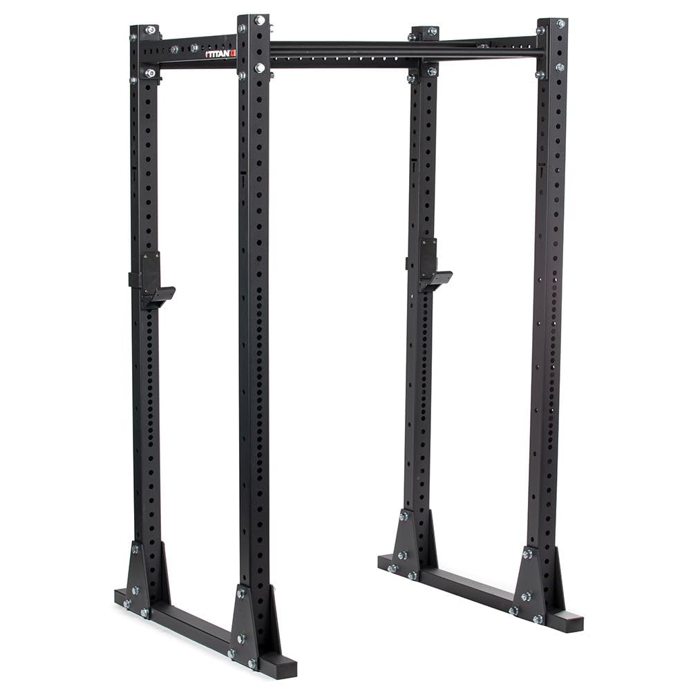 Titan Fitness X-3 Series Flat Foot Power Rack, 82" H x 30" D, 1,650 LB Rackable Capacity, Skinny & Fat Pull-Up Bars, Standard J-Hooks, for Home Garage Gym Weightlifting and Strength Training