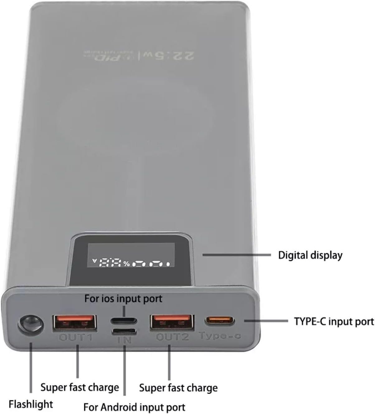 MOUDOAUER 8X 18650 Charging Bank Solder Free Kit, Plastic Power Bank Box DIY Charging Case Power Display Free Welding
