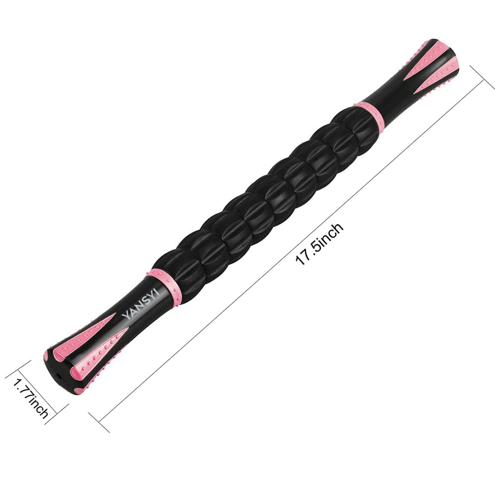 YANSYI Professional 9-Roller Deep Tissue Massage Stick - Portable Muscle Recovery Roller for Athletes, Relieves Post-Workout Soreness & Leg/Back Pain - Portable Physio Tool (Pink)