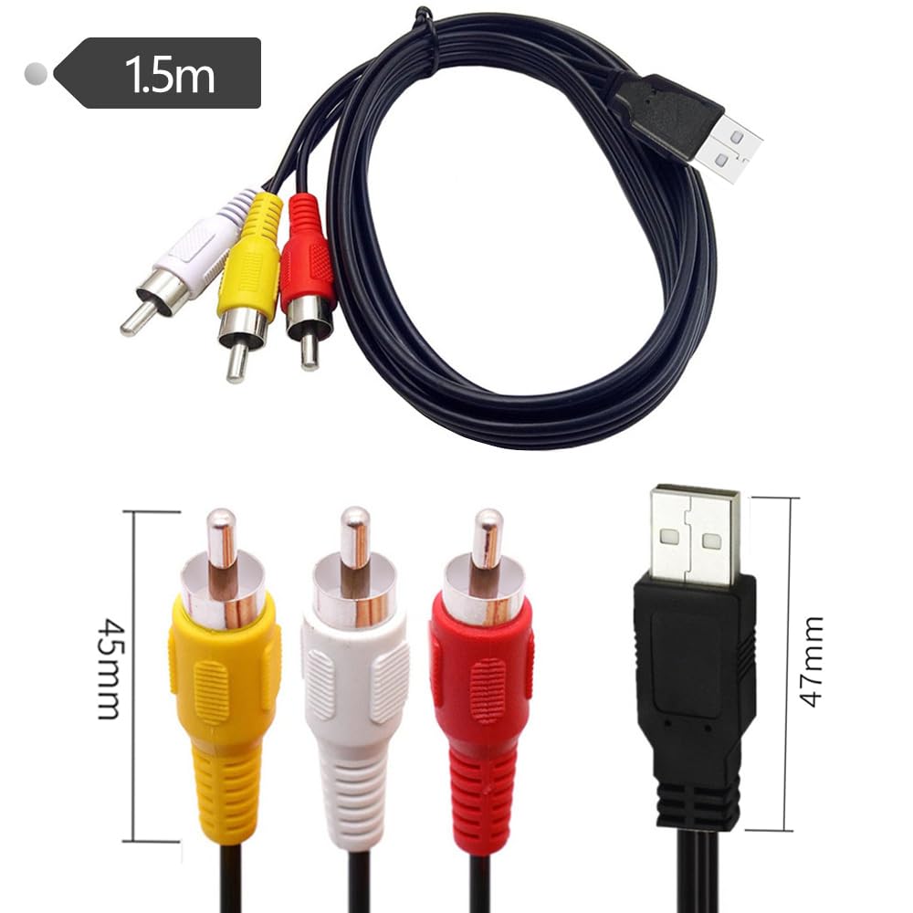 DUOYHIEL 5ft 3RCA USB to RCA Cable, USB Male to RCA Male Jack Splitter Audio Video Cable, Cord to Connect AV Adapter