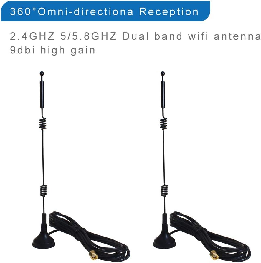 eifagur (4-Pack), 9dbi 2.4GHZ 5GHZ 5.8GHZ Dual Band Long Range WiFi Antenna RP-SMA Connector with Magnetic Base for IP