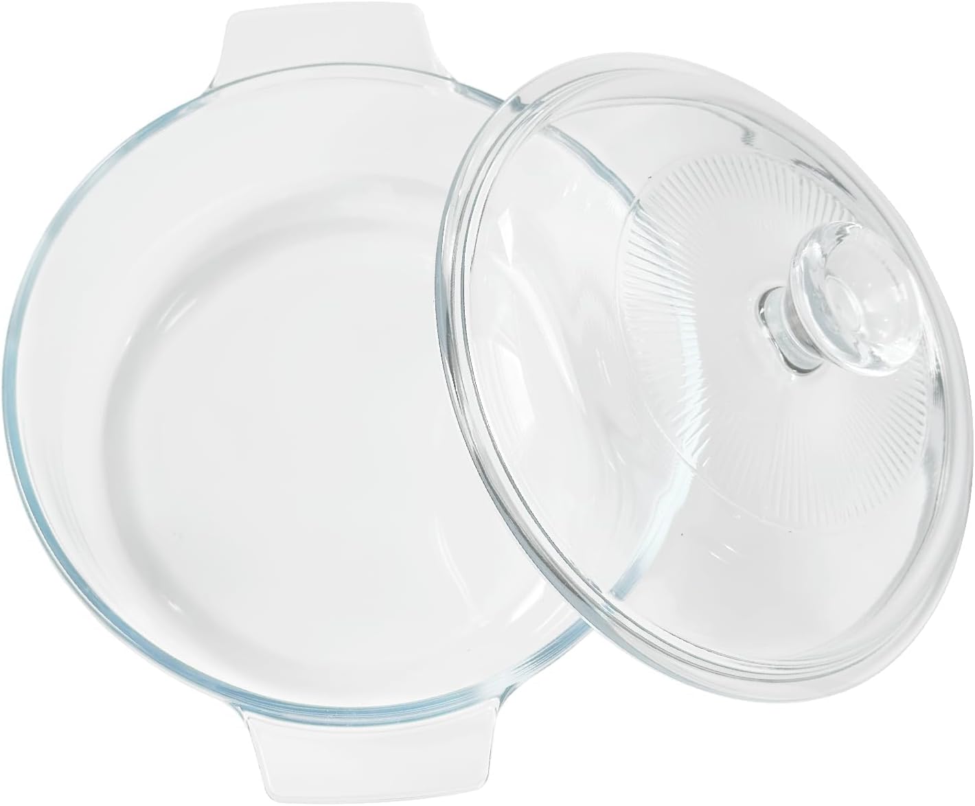 Skiennix Small Tempered Glass Casserole Dish - Round Baking Dish with Lid, 0.8L, Clear