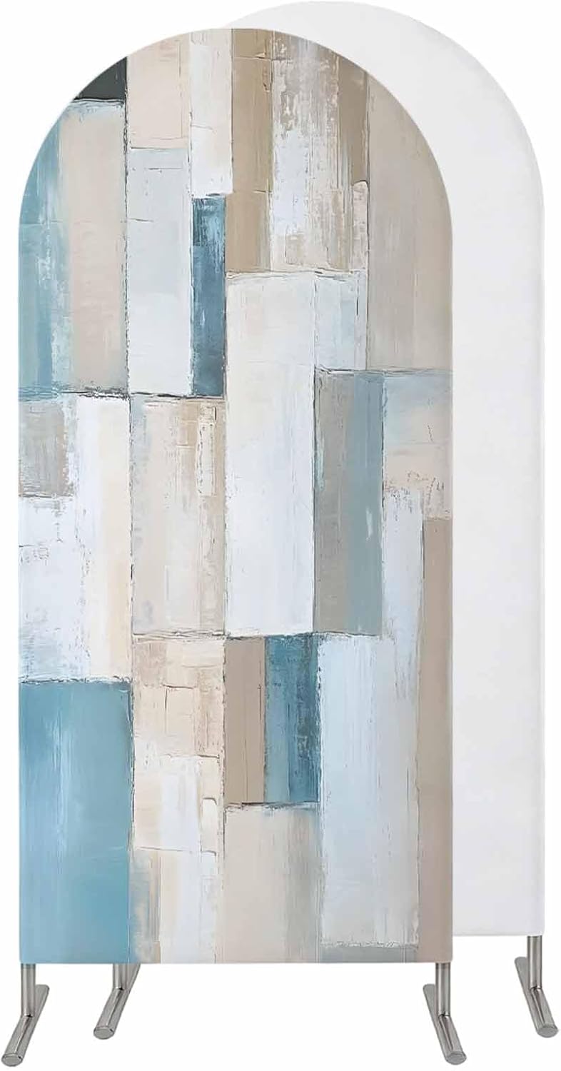 Jnbasdffb 7.2 Abstract Blue Brown Wedding Arch Cover,Stretchy Spandex Arch Backdrop Stand Covers FT,Oil Painting Simple
