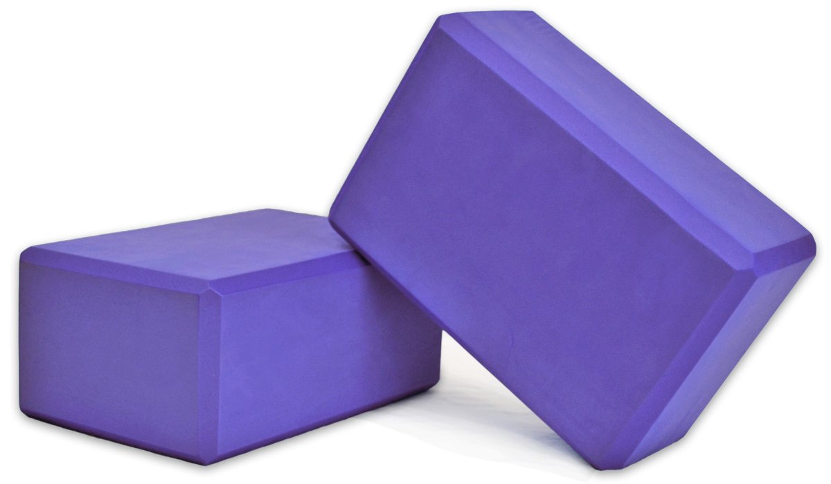 YogaAccessories High Density and Lightweight Foam Yoga Blocks - Strength and Flexibility Aid (Set of 2) - 9"x6"x4", Purple