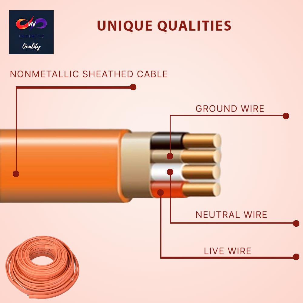 VN Infinite quality 10/3 NM-B Sheathed Cable - Non-Mettalic with Ground Residential Indoor Electrical Wire Type NM-B Orange (50 Ft)