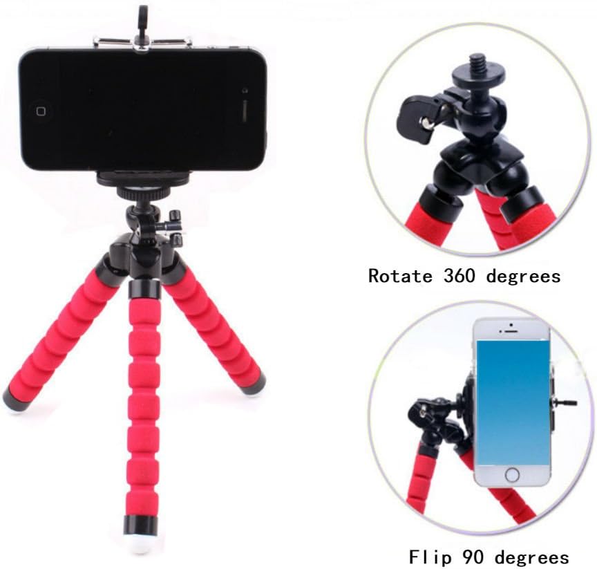 AKOAK 1/4 6 Inch,Black Mini Camera Tripod, Portable and Flexible Tripod with Cell Phone Holder Clip, Standard Screw