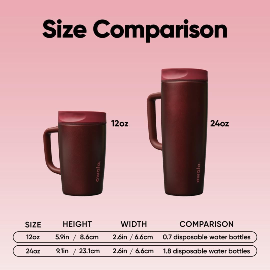 Owala SmoothSip Slider Travel Mug - 24 oz Insulated Stainless Steel, Leak Proof, Hot & Cold Drinks, Black Cherry