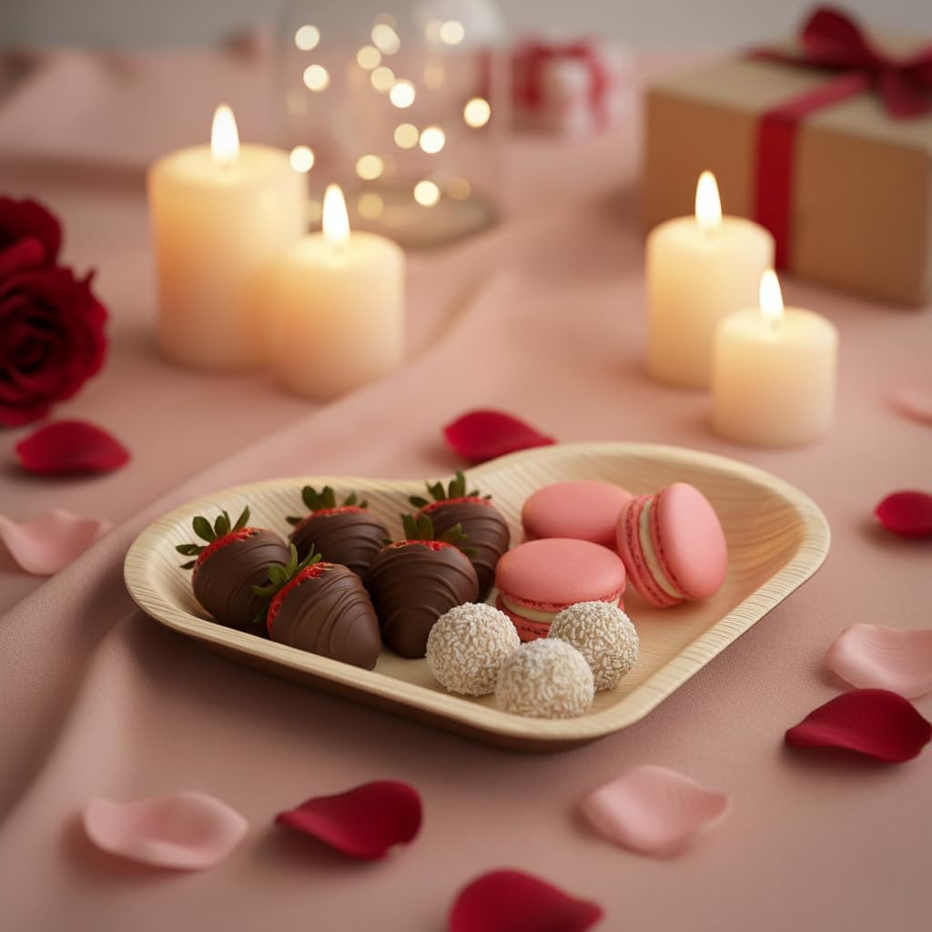 Charity Leaf Disposable Palm Leaf 6" Heart Plates (25 pieces) Bamboo Like Serving Platters, Disposable Boards, Eco-Friendly Dinnerware For Weddings, Catering, Events