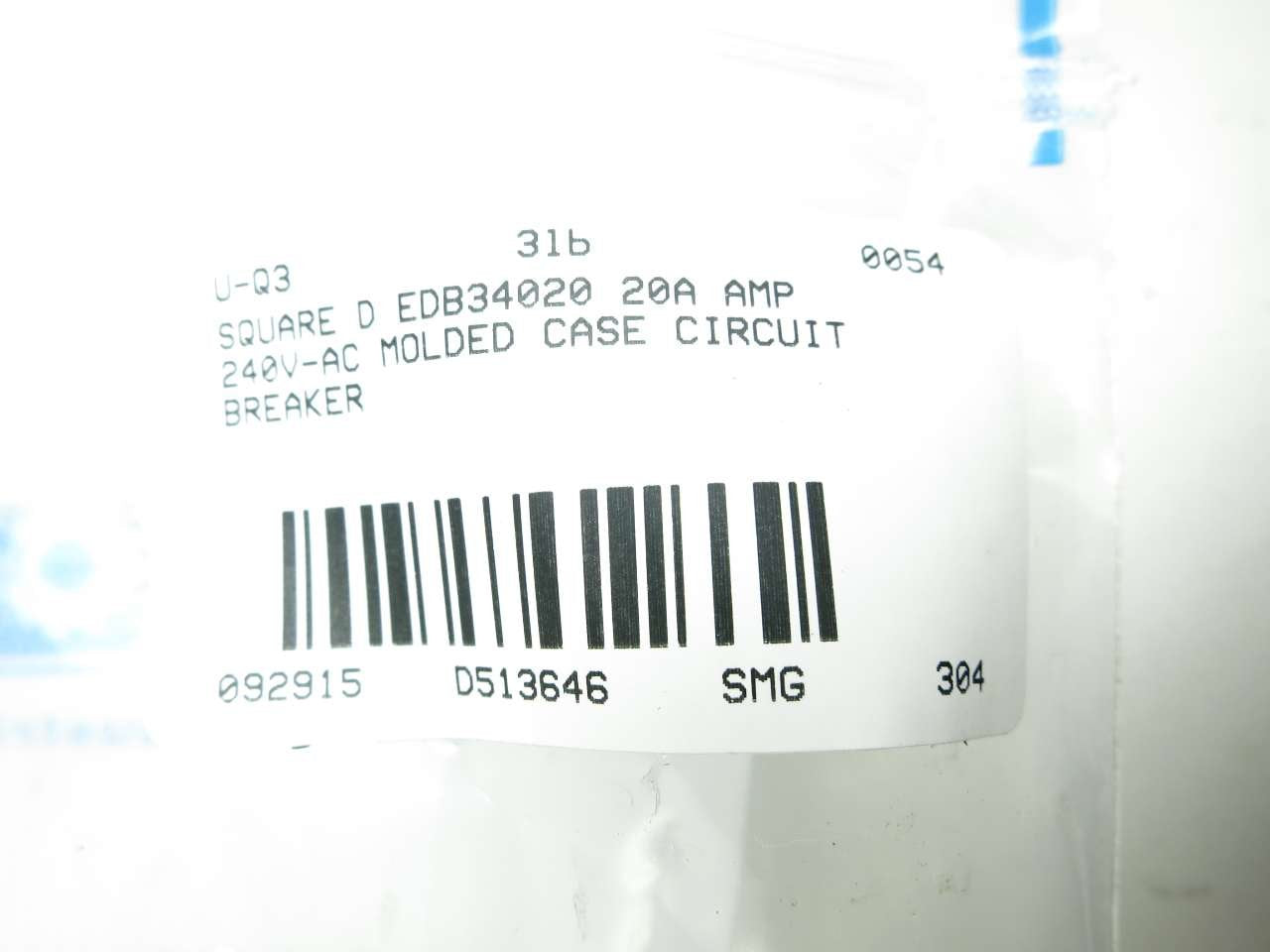 SQUARE D EDB34020 3P 20A AMP 480/277V-AC MOLDED CASE CIRCUIT BREAKER D513646