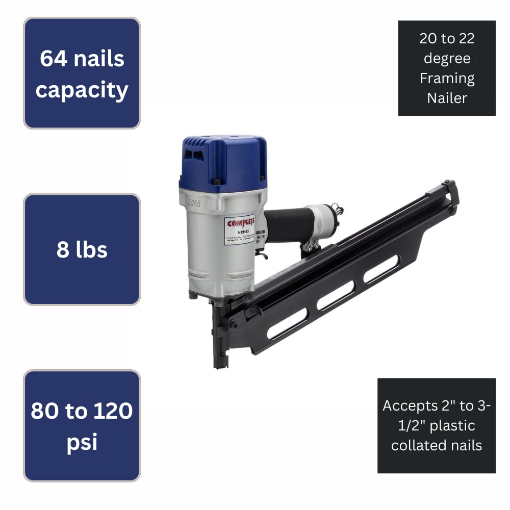 Complete NRH83 20 to 22 Degree Framing Nailer 2" to 3-1/2" without depth adjustment SIM NR83A5 NR83A3 NR83A, suitable for Framing, Decking, Trusses and Sub-Floor