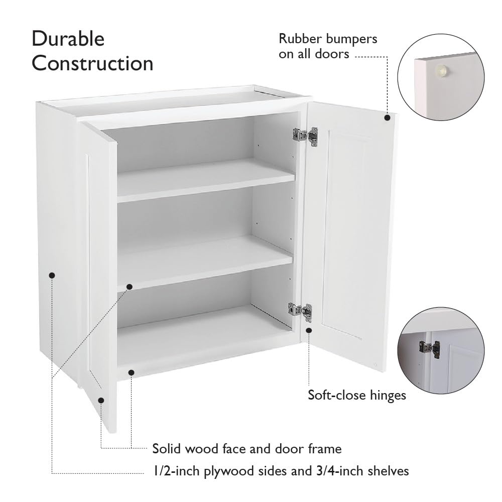 Design House Brookings Shaker Unassembled Wall Kitchen Cabinet W1230, 12 W x 12 D x 30 H, Painted White, Solid Wood, Design House, 561688