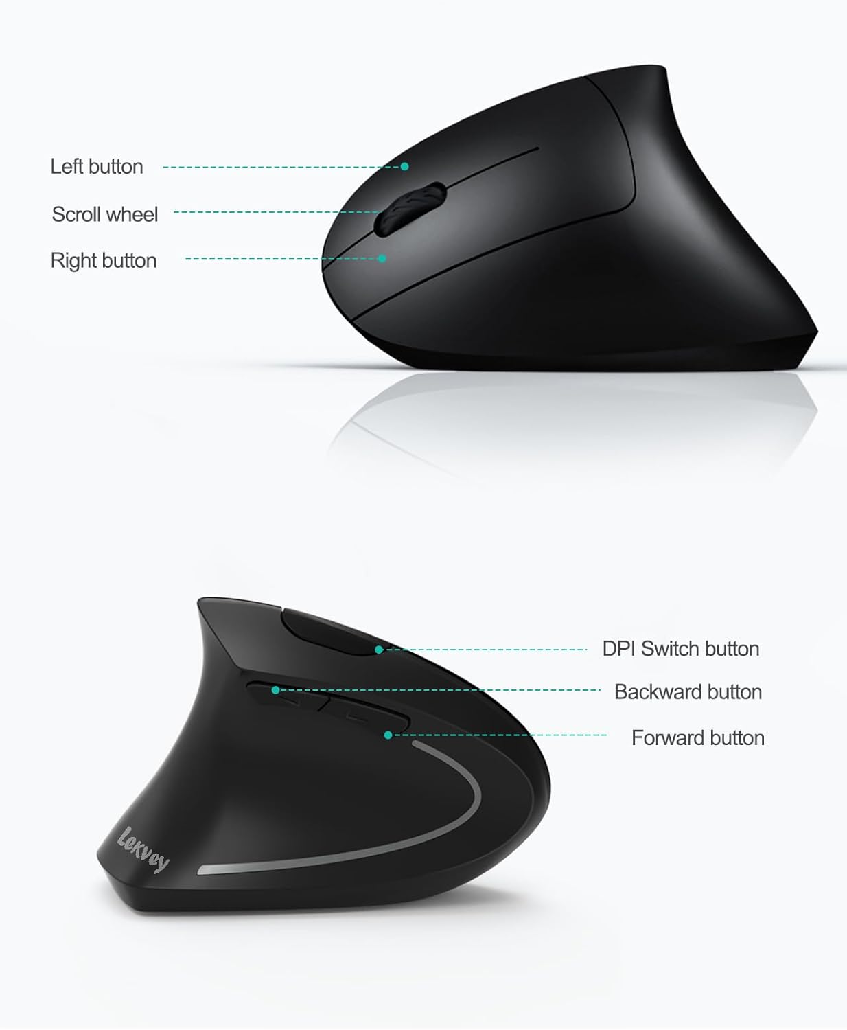 Lekvey 2.4G 3 6 Left Handed Ergonomic Mouse, Vertical Wireless Mouse for Left Hand, USB Carpal Tunnel Lefty Mouse