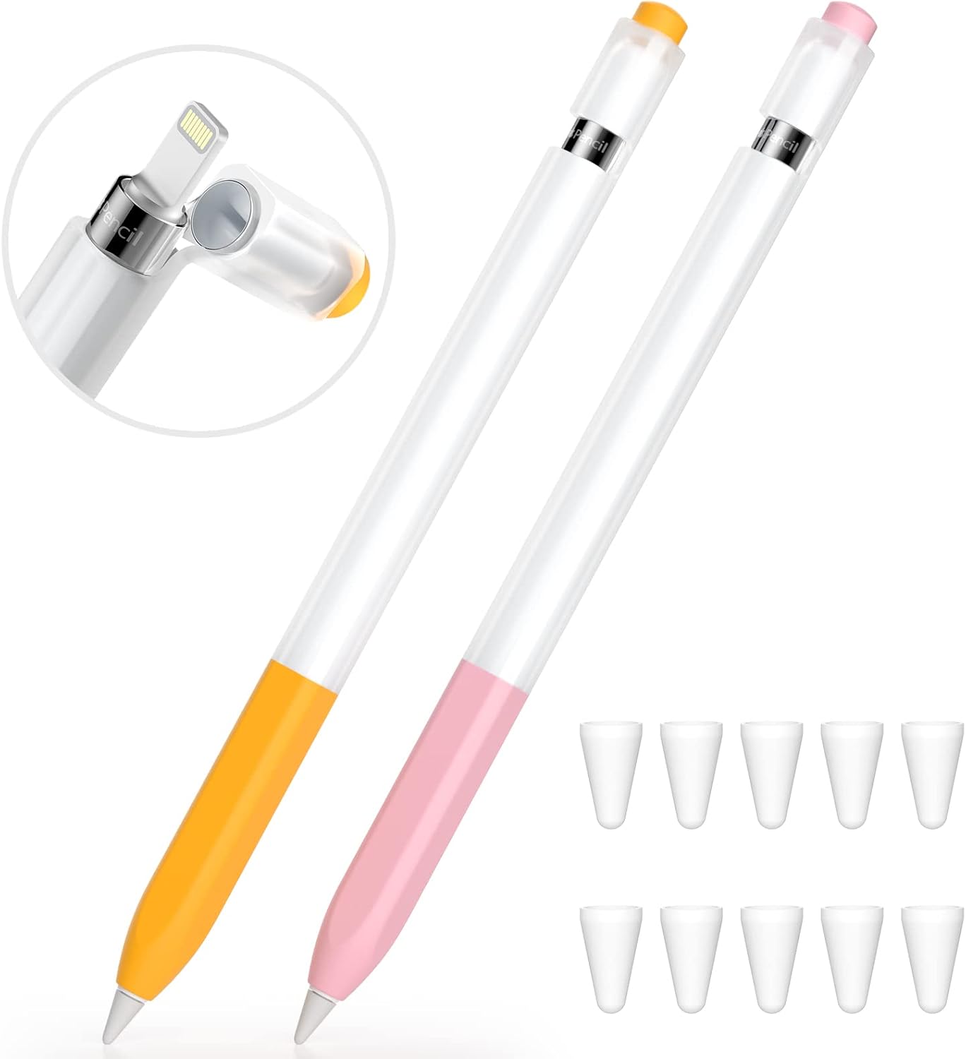 JOOSKO 1st [2 Pack] 10 Pencil Case Compatible With Apple Pencil Generation, Soft Silicone [With Tip Cover] (Yellow