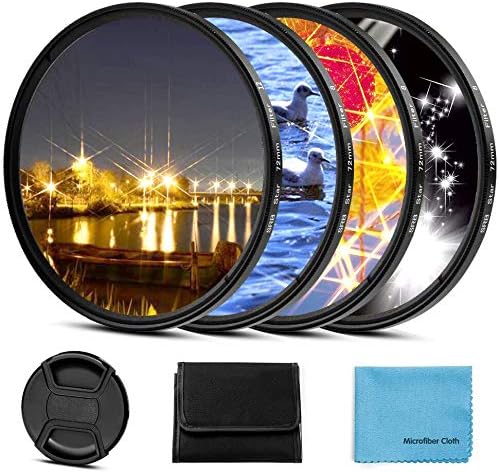 Sedremm 58mm 4 Filter(4 Points,6 Points,8 Points,12 Pinch 4 Star Filter Pieces Starburst Lens Points) with Centre Lens