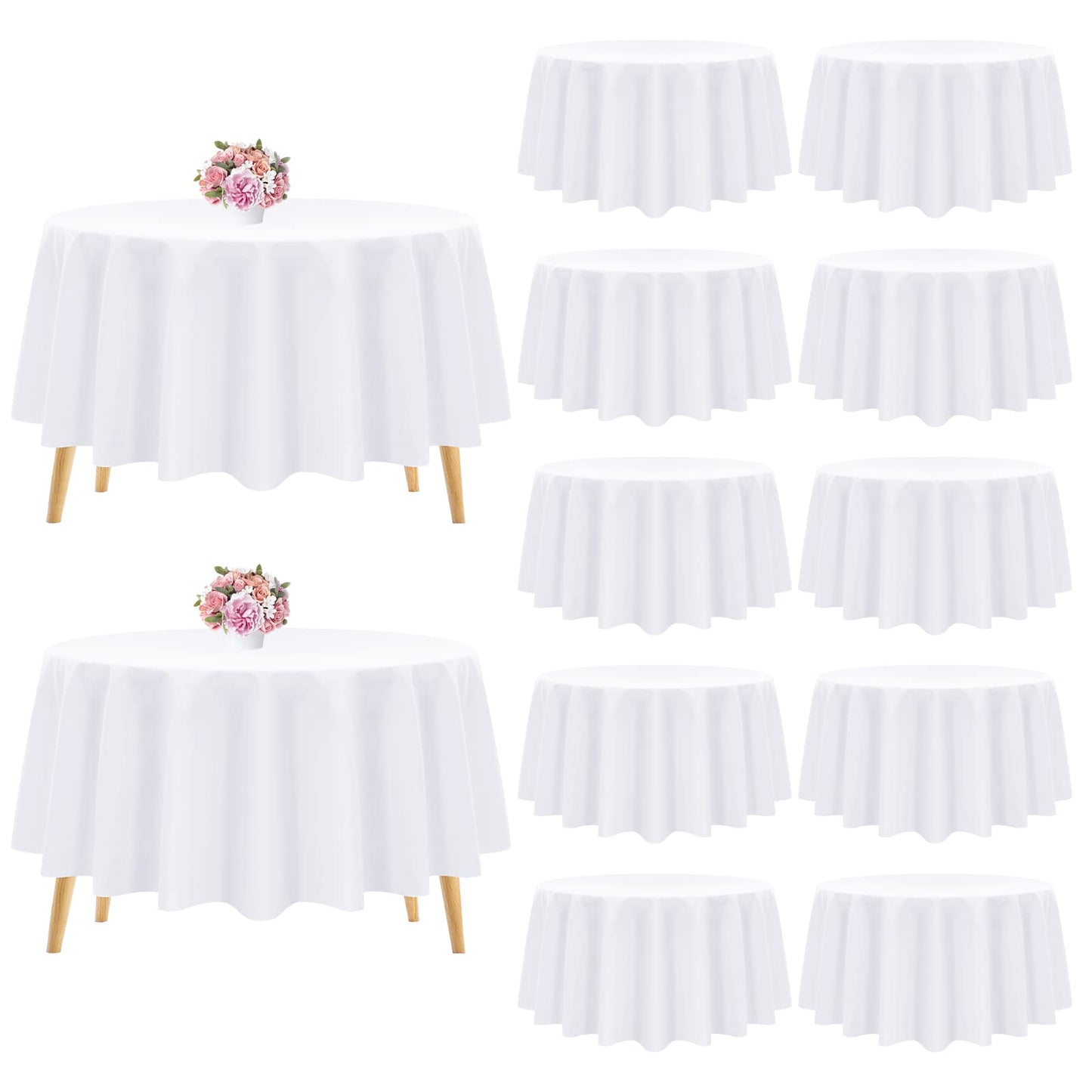Pesonlook 12 Pack Round Tablecloth White Polyester Table Cloths 90 Inch Washable Fabric Round Table Cover White Tablecloth for Wedding/Party/Banquet