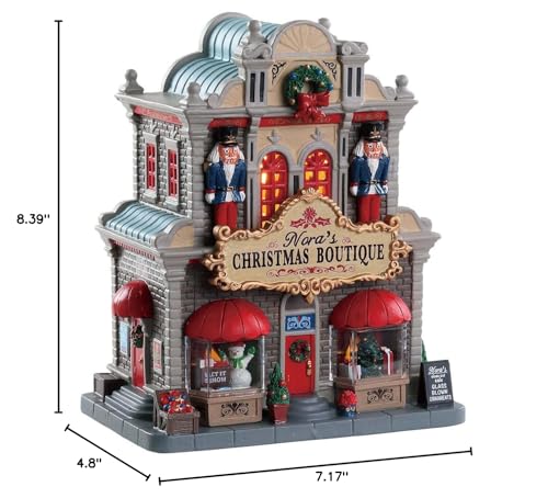 LEMAX 85344 Caddington Collection Nora’s Christmas Boutique Lighted Building, 8.39-inches x 7.17-inches x 4.80-inches