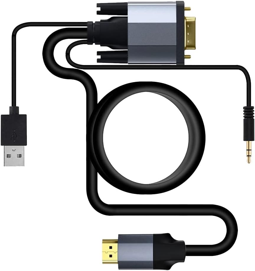 Tianle 3.5mm 1m/3.3FT VGA to HDMI Adapter Cable with Audio, Active Male VGA to HDMI Out Lead Video Adattatore Cord