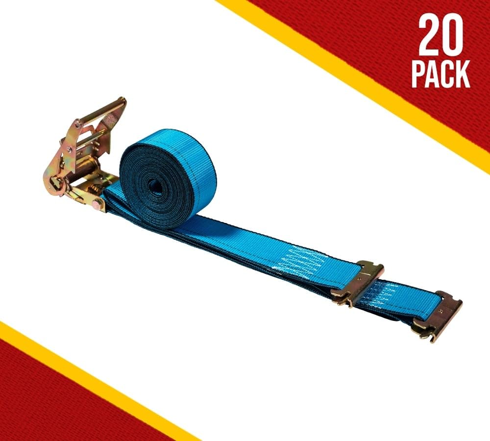 Mytee Products (20 Pack) 2'' x 20' E Track Straps w/Spring E-Fittings - Blue Ratchet Etrack Straps w/Heavy Duty 4000 lbs Breaking Strength for Enclosed Trailers, Trucks & Vans