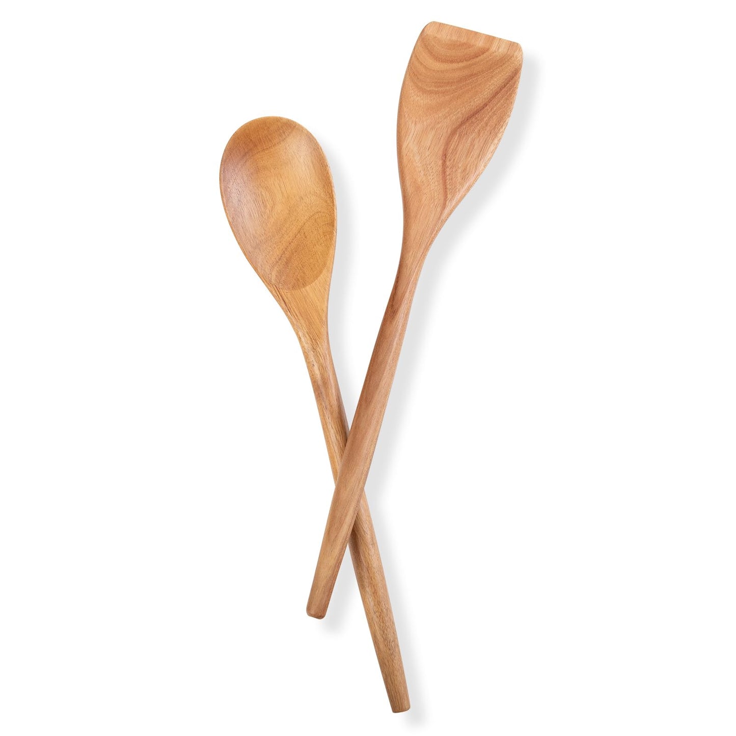 GinSent 2PCS Wooden Spoons for Cooking,14INCH Wooden Spoons Cooking Comfort Grip Wood Spoons,Wooden Kitchen Utensils for Stirring Scraping Flipping and Serving,Non-Stick Cookware Spatula &Spoons