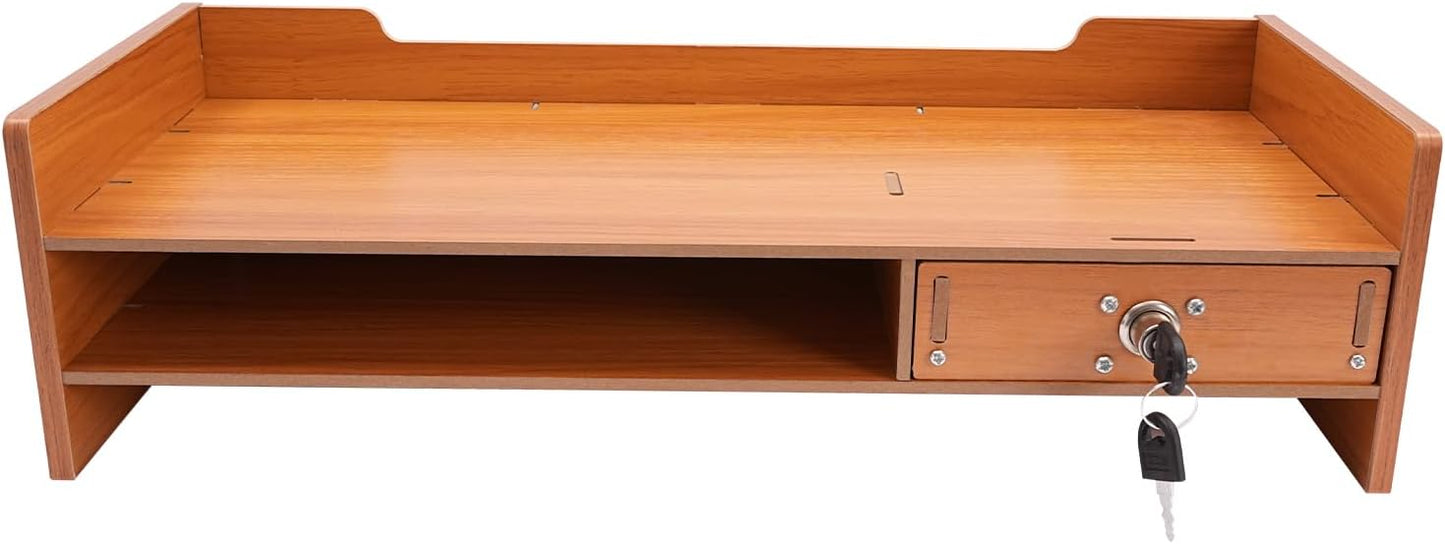 QUSKLISU (01) Computer Monitor Stand, Computer Rack with Drawers, Two top Platforms Desk Organizer Monitor Stand