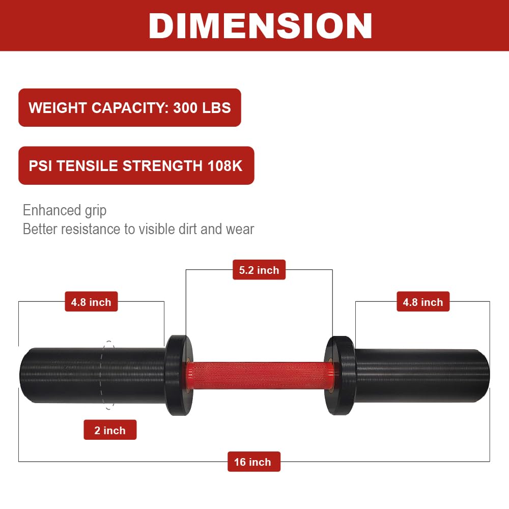 NP Pair of 16" Olympic Dumbbell Handles, Loadable Dumbbell Bars in Commercial Grade for 2-inch Olympic Weight Plates Great for Home Gym Strength Training, Weight Barbells with 2 Pair of Spring Collars, Red