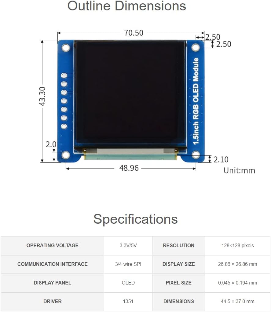 1.5inch 128x128 65K STM32, waveshare RGB OLED Display Module, Pixels Displaying Colors, Support Raspberry Pi Arduino