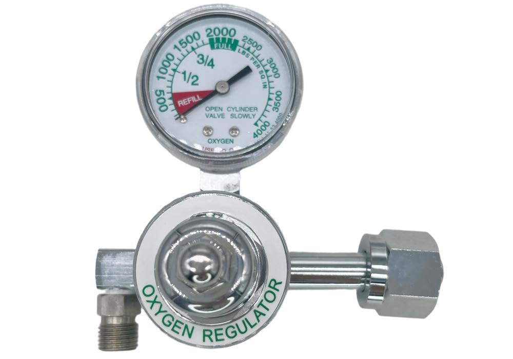 EUHMUOD M1-540-P M1 Series Preset Pressure Gauge Regulator, 3000 PSI, CGA540 Nut/Nipple, Compatible with High Flow for Oxygen Tanks Use