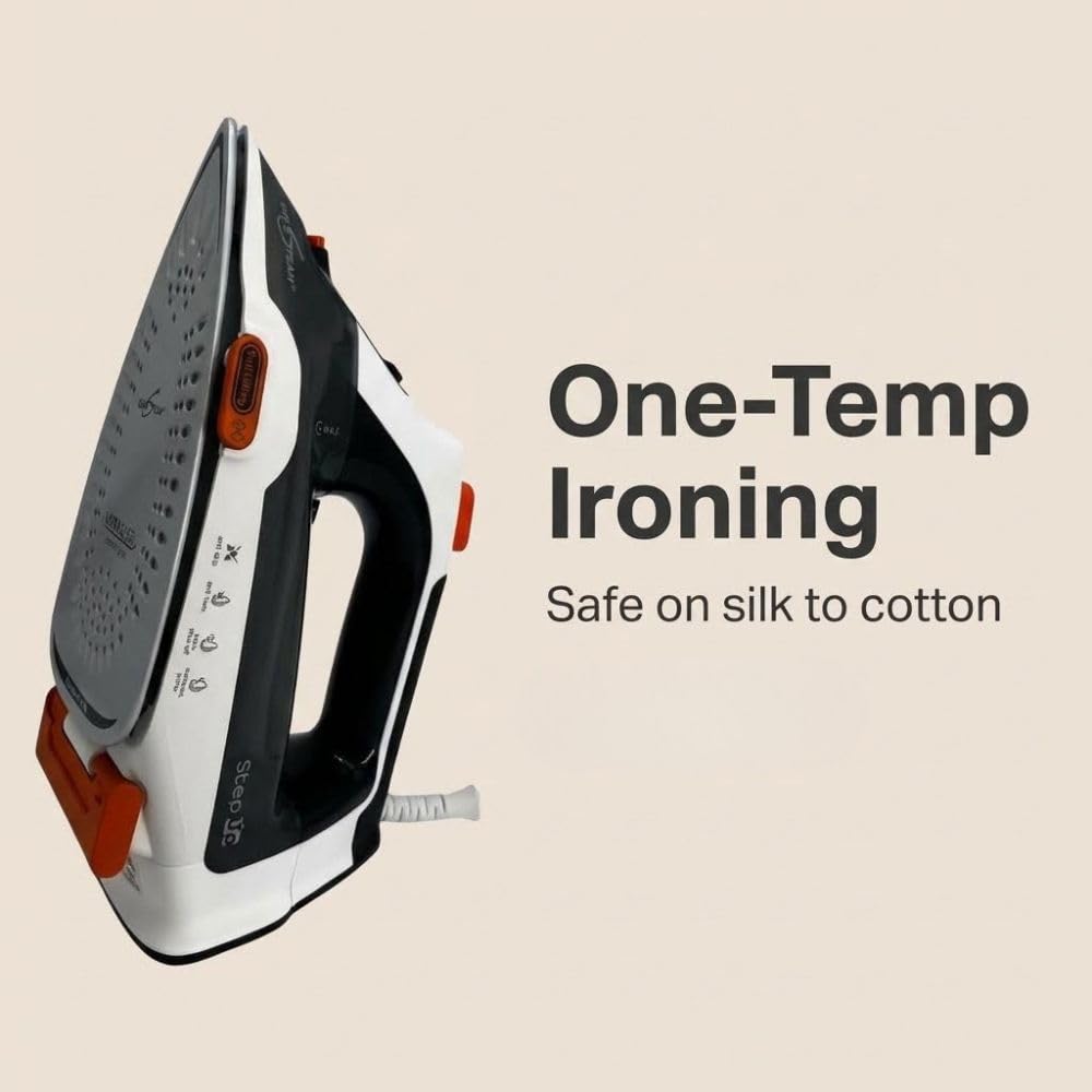 Eurosteam Step Up Iron - Self-Lifting Smart Iron with Ceramic Soleplate - Auto-Lift Safety & Smart Temp Technology for All Fabrics - Ironing Reimagined: Smart, Safe, and Effortlessly Fast