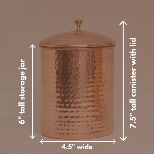 Cook Eat Serve Craft Copper Coffee Canister Container, Hand Hammered, 7.5" Tall