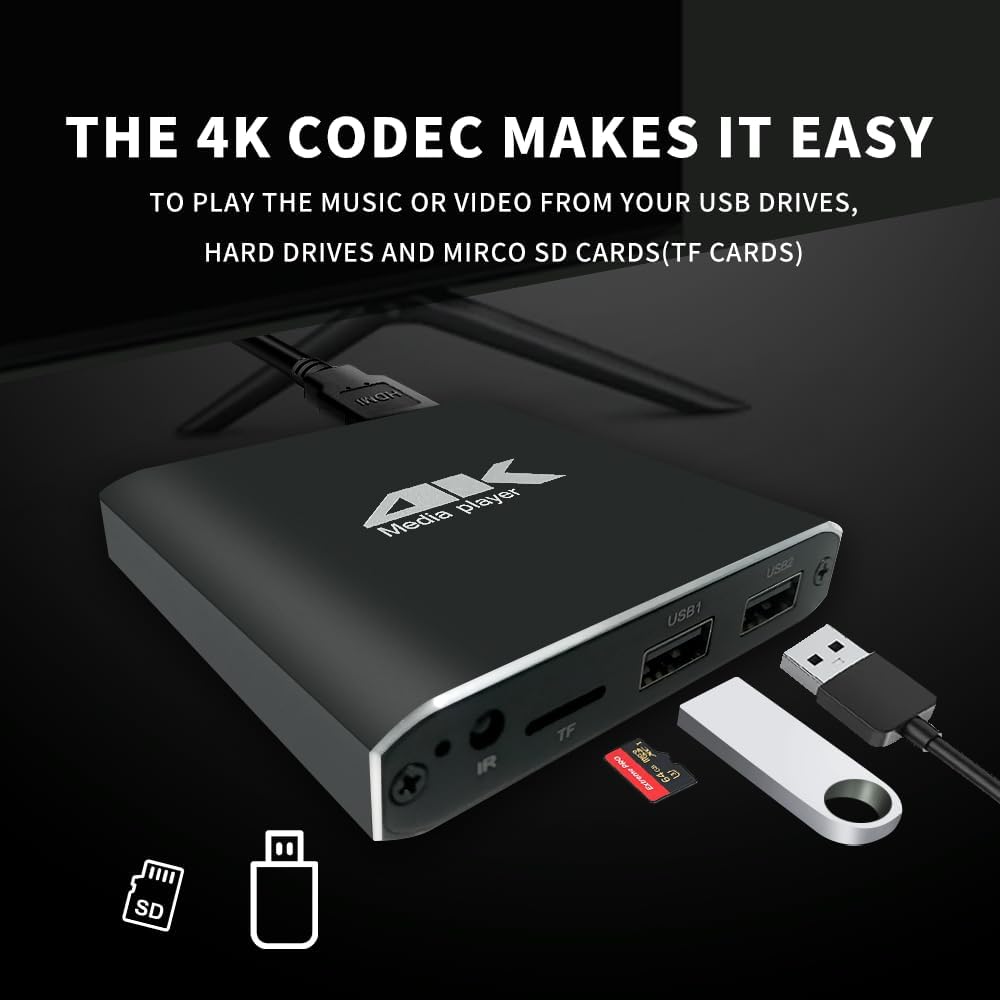 COSOWELL 4K H.265 H.264 MP4 MP3 Media Player for USB Drive & MicroSD, Ultra HD Digital Signage Player with HDMI/AV