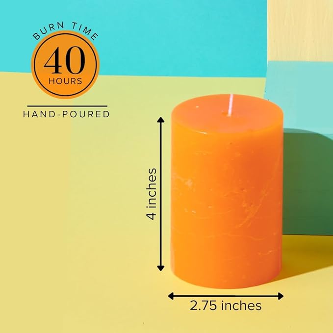 Simply Soson 3x4 inches Orange Candles & Fall Set, Rustic Texture Dripless Pillar Candles, Set of 3