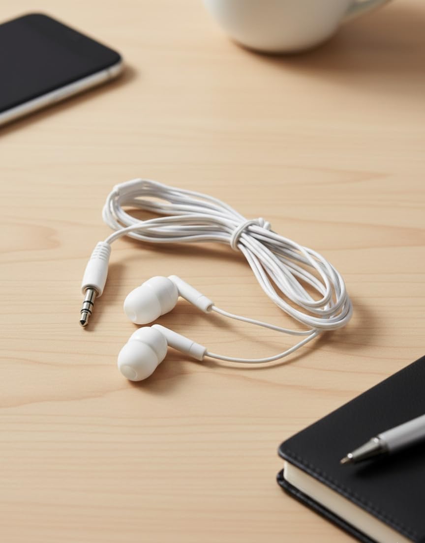 50 Pack Set, 3.5mm Earbuds Bulk for School, Wired in-Ear Class White Earphones for Classroom Office Travel Individually