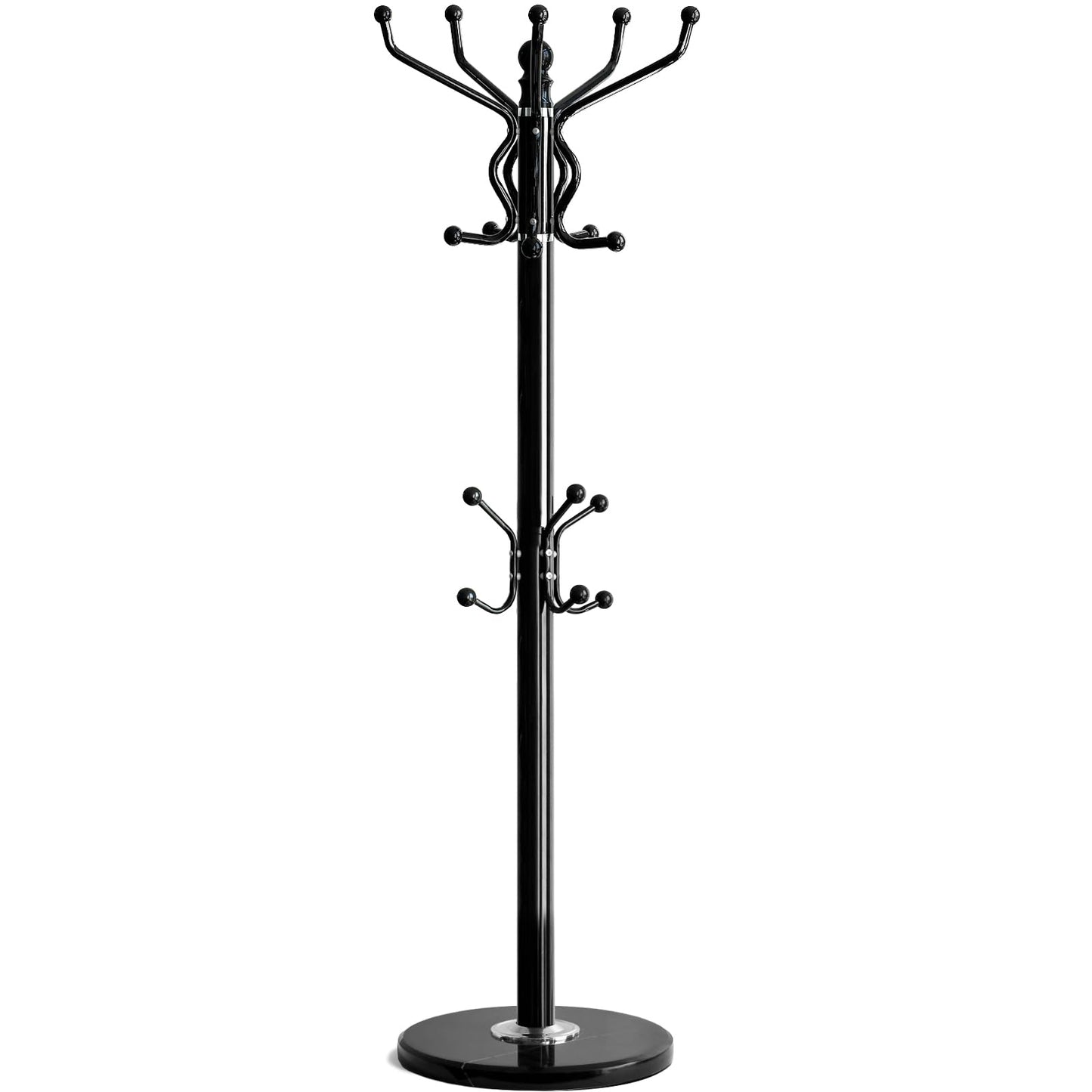 Kertnic Freestanding Coat Rack with 18 Hooks & Marble Base - Heavy Duty Metal Hall Tree Stand for Entryway, Hats, Coats, Bags Rack- Modern Hanger Organizer for Home, Office, Dorm (18 hooks -Black)