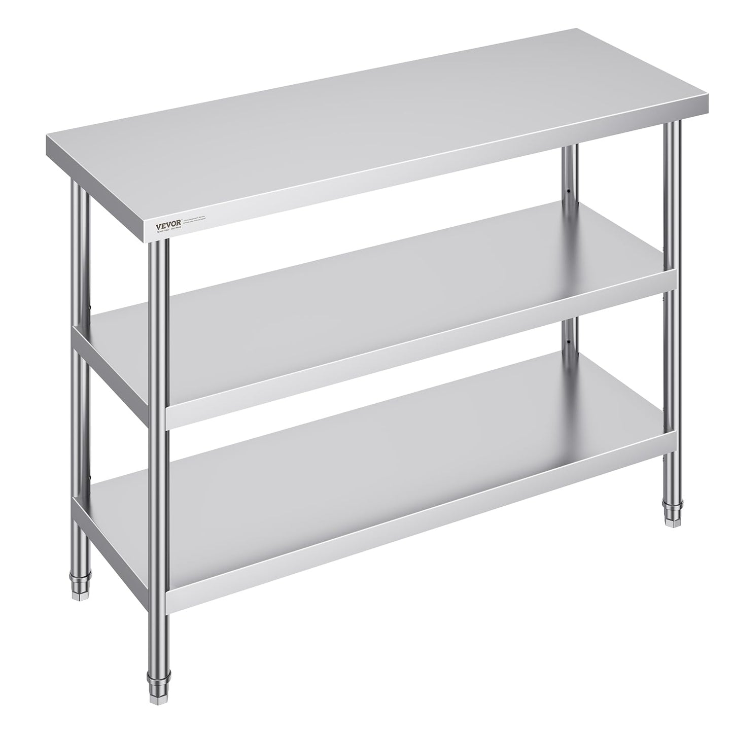 VEVOR Stainless Steel Food Prep Table, 18 x 48 x 34 Inch Commercial Kitchen Worktable, with 2 Adjustable Undershelf, Heavy Duty Prep Tables Metal Work Table for BBQ, Kitchen, Home, and Garage