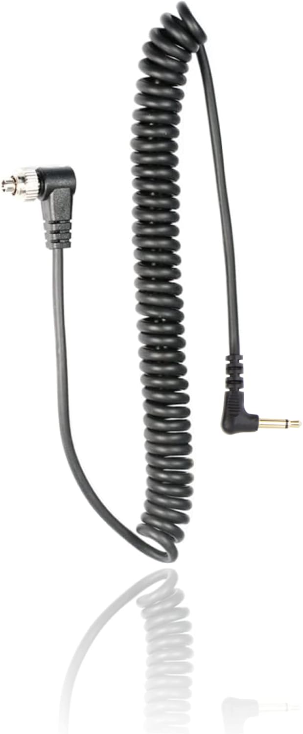 3.5 mm 14 Inch PC1 (1 Foto&Tech to Male Flash PC Sync Cable, Coiled Cord with Screw Lock, Compatible with Nikon Canon
