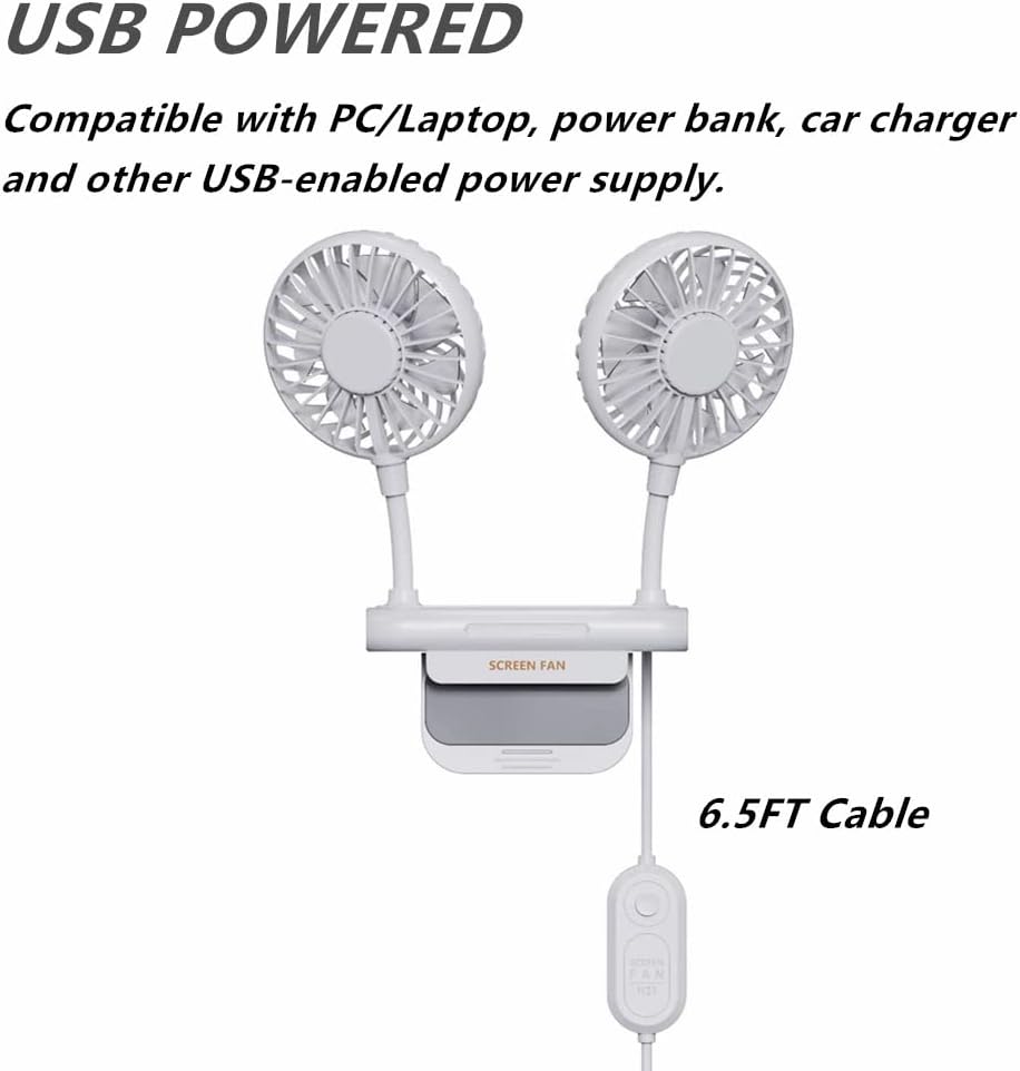 THRRLY 2 3 Monitor Fan with Rotatable Heads, Speeds, Sturdy Clamp, USB Powered Cooling Fan for Office Desk & Laptop.
