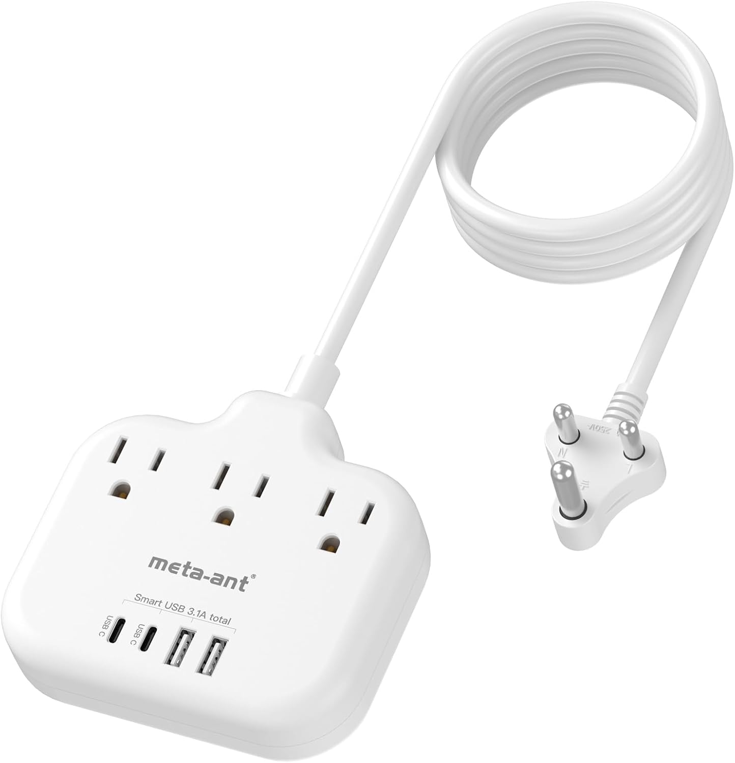 meta-ant 3 4 Ports(2 5FT US to India Plug Adapter, India Power Adapter with American Outlets USB Charger USB C), India