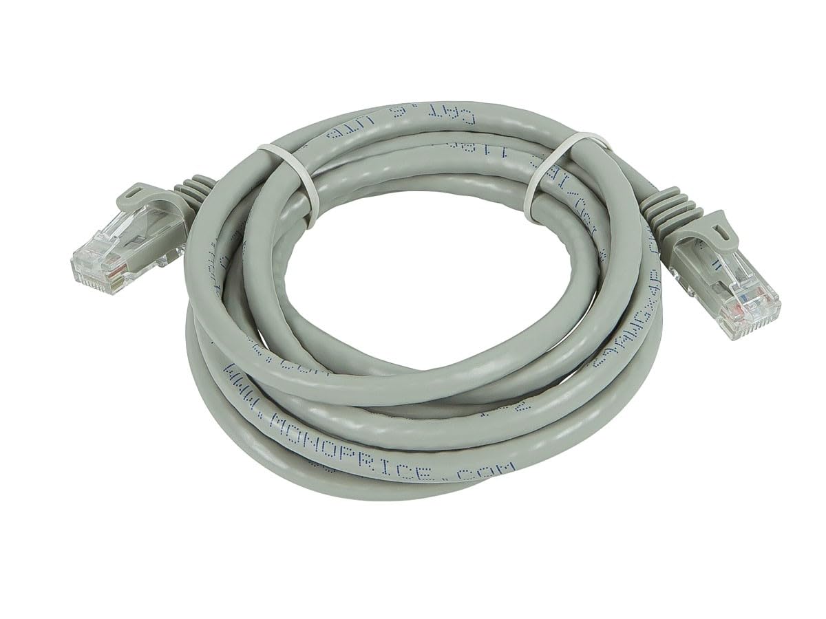 Cat6 RJ45, 24AWG 550Mhz, 7 Monoprice Ethernet Patch Cable - Snagless Stranded Pure Bare Copper Wire, UTP, Feet, Gray