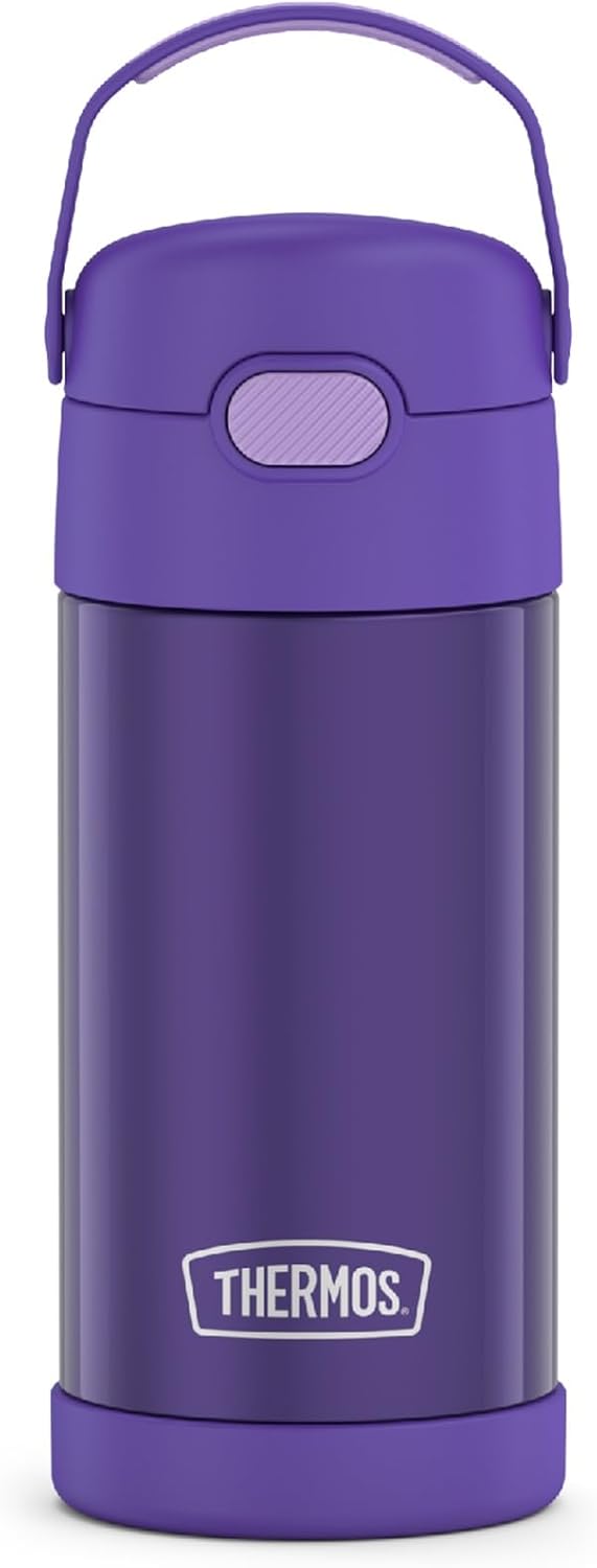 THERMOS FUNTAINER Water Bottle - 12 Ounce Kids Stainless Steel Vacuum Insulated with Straw - Violet