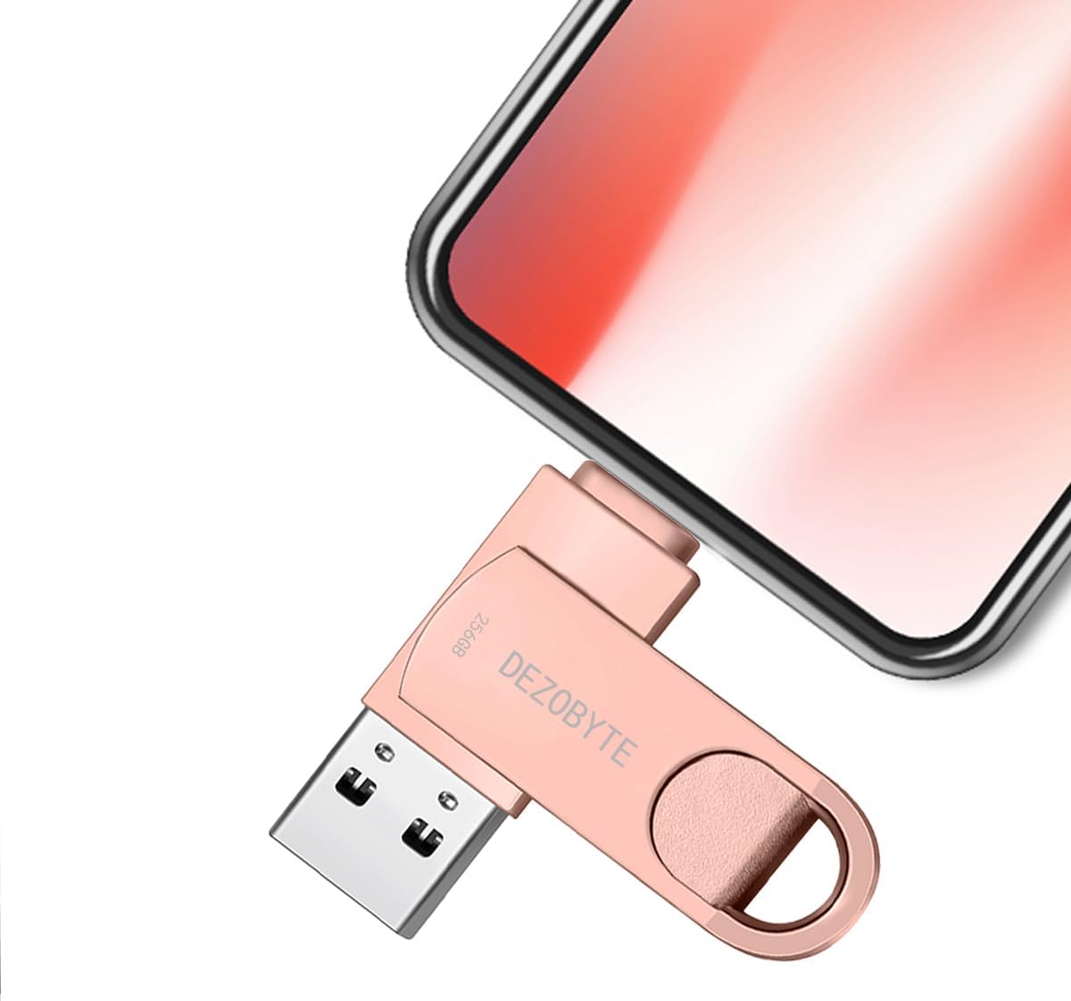 DEZOBYTE USB3.0 256GB 2in1 MS02 Flash Drive Phone Photo Stick for i Phone Android USB C and Computer Pink
