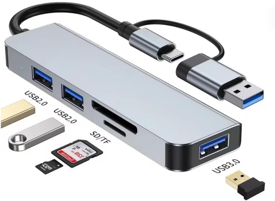 HCUSR 5 1 3.0/2.0, USB-C Hub Splitter in with USB SD/TF Splitter Card Reader, Aluminum Docking Station USB Hub