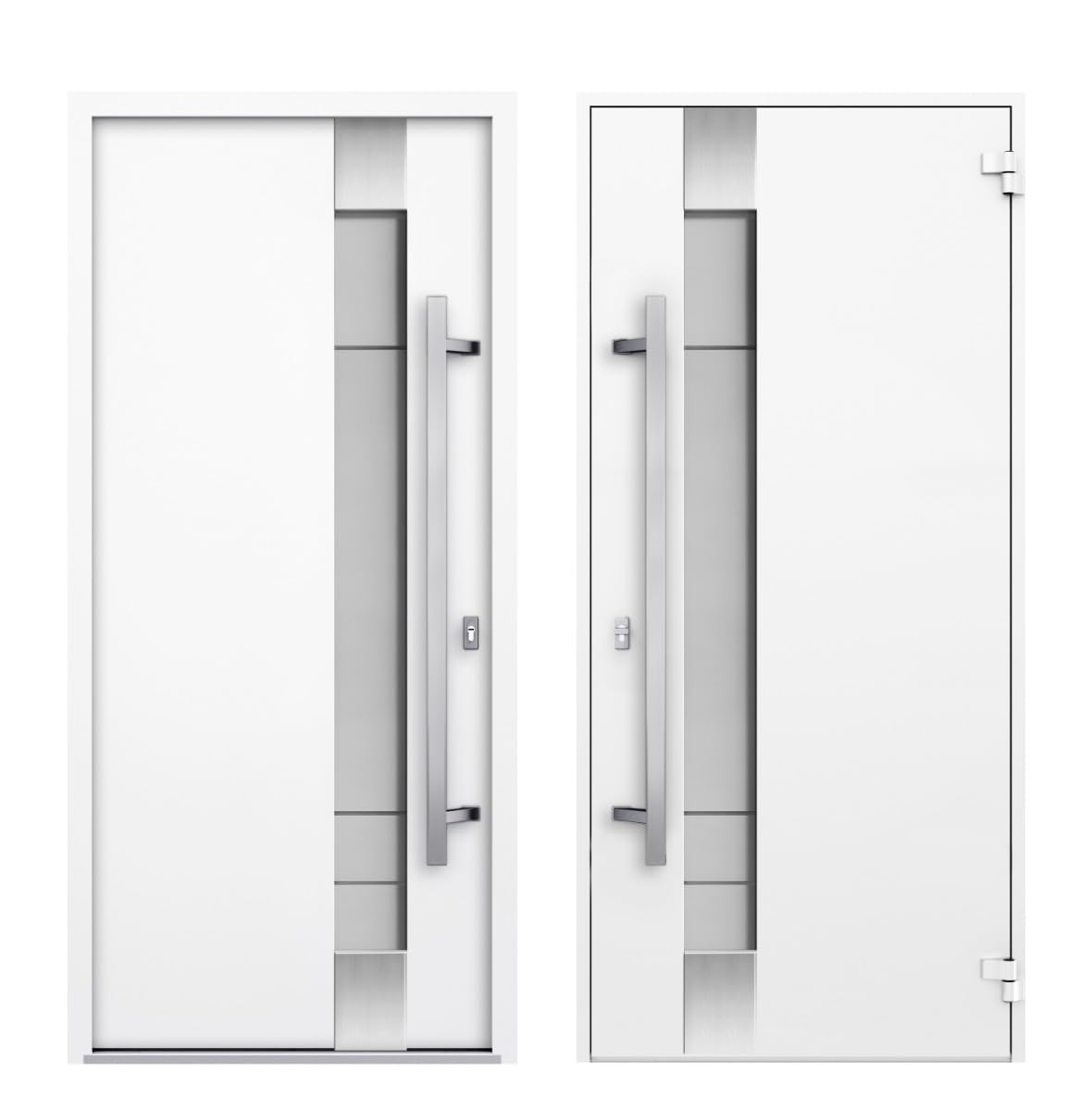VDOMDOORS Front Exterior Prehung Steel Door/Deux 1713 White Enamel/Top Exterior Black Window/Stainless Inserts Single Modern Painted-W36 x H80+16"-Right-Hand Inswing