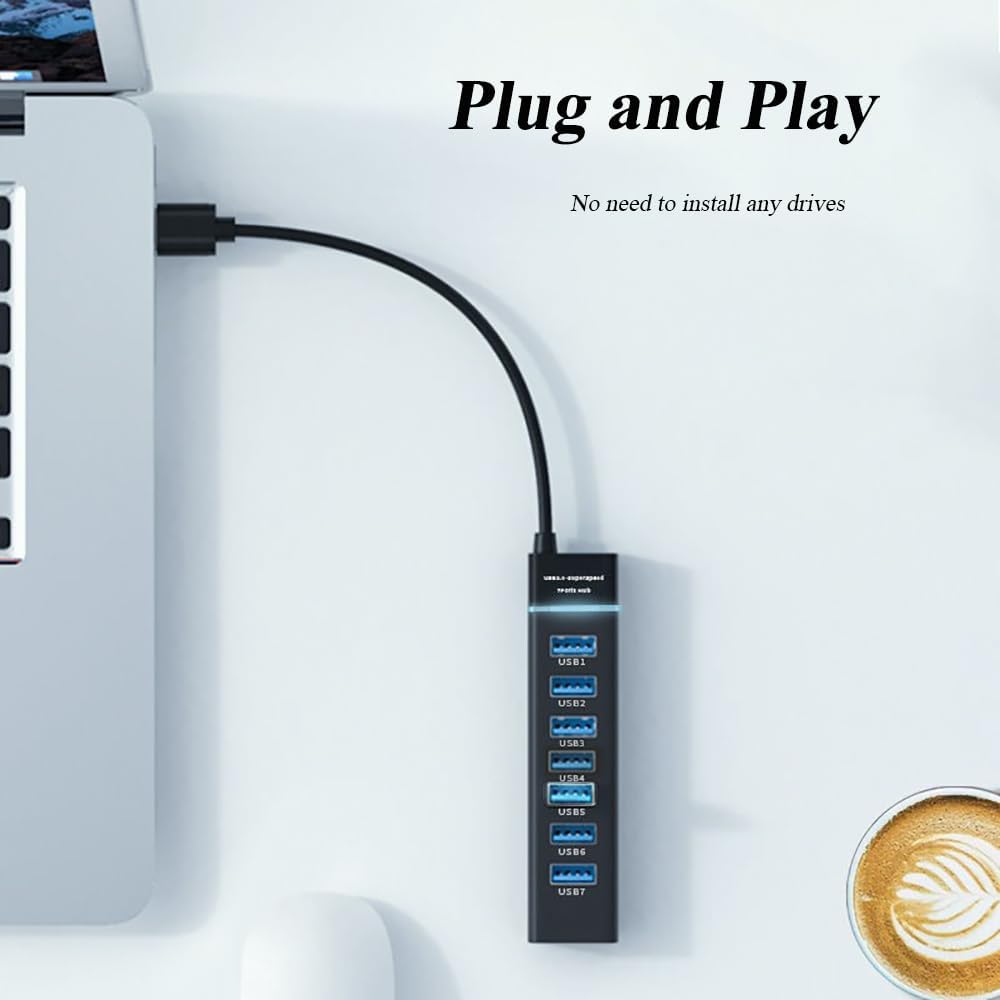 MVBOONE 2 Pack 7 Ports USB Hub, Multiple Port USB Adapter with Indictor Light, High Speed Data Transmission Docking