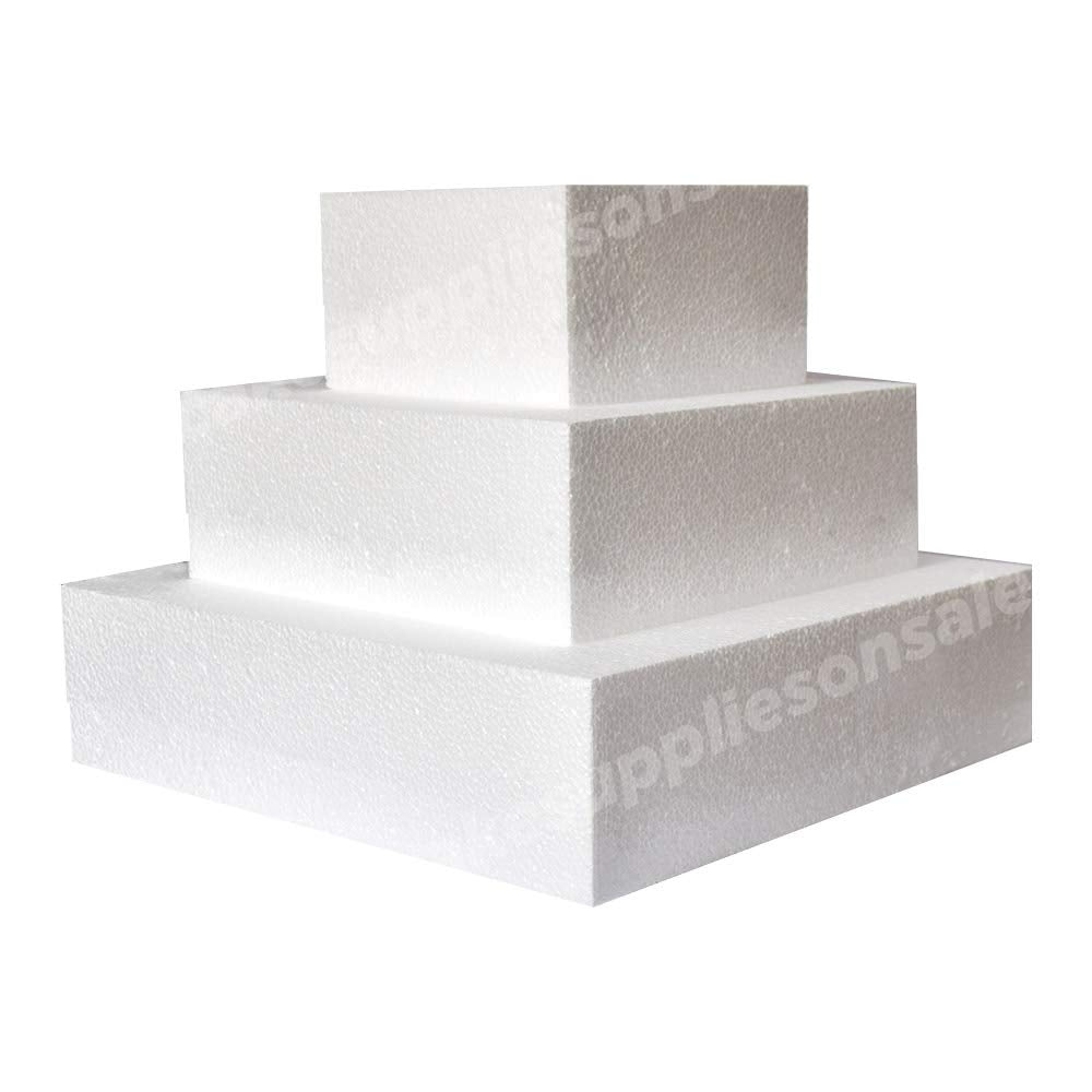 10" Square Cake Dummy 4" High Foam Cake Dummies Polystyrene Dummy for Wedding Birthday Cakes Crafting Modeling Art Project Displays